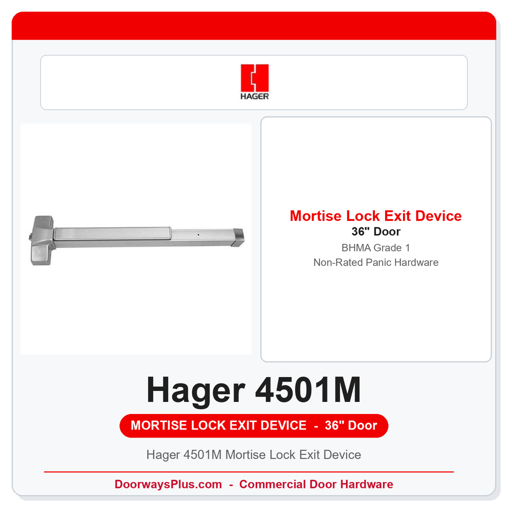 Hager 4501M Mortise Lock Exit Device | Grade 1, 36", Non-Rated