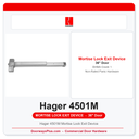 Hager 4501M Mortise Lock Exit Device | Grade 1, 36", Non-Rated