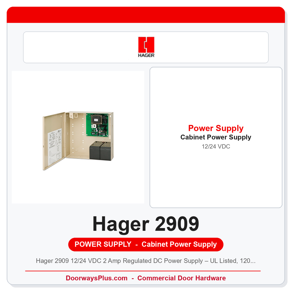 Hager 2909 12/24 VDC 2 Amp Regulated DC Power Supply – UL Listed, 120VAC Input