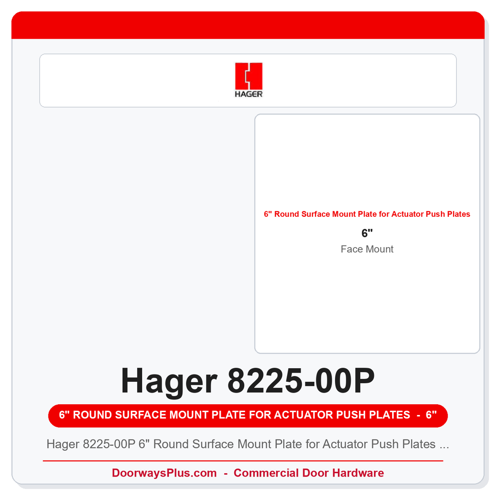 Hager 8225-00P 6" Round Surface Mount Plate for Actuator Push Plates – Black