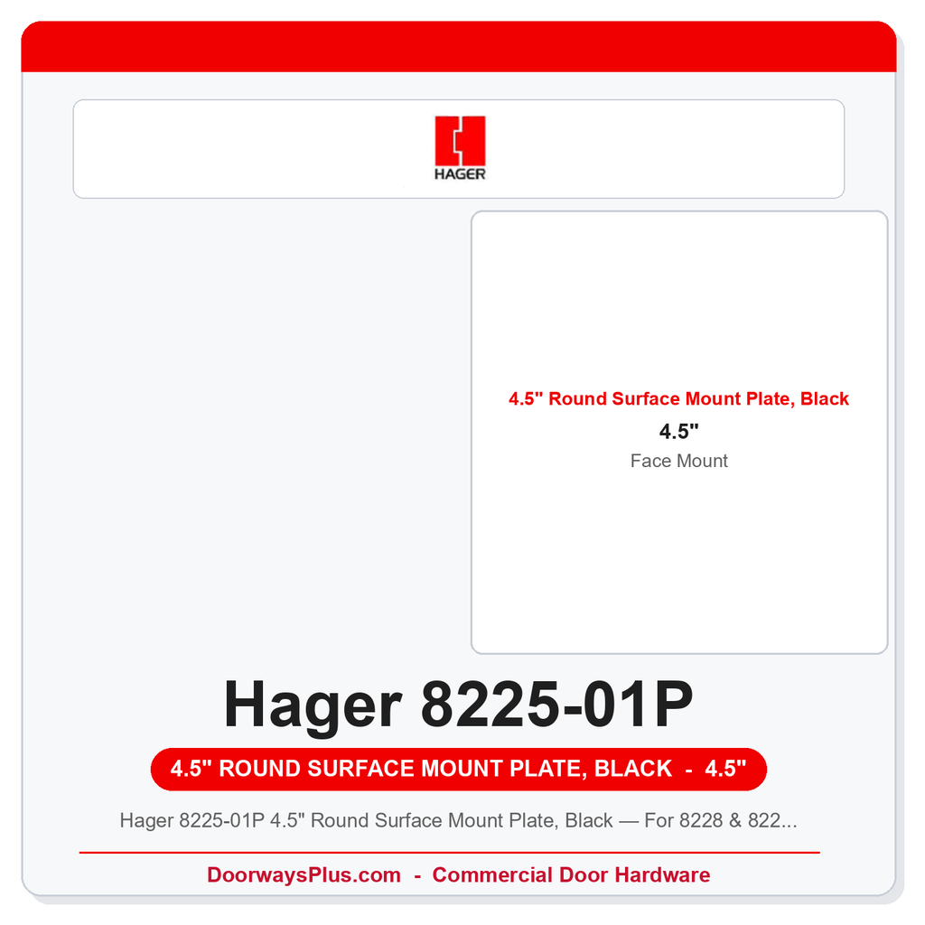 Hager 8225-01P 4.5" Round Surface Mount Plate, Black — For 8228 & 8229 Actuators
