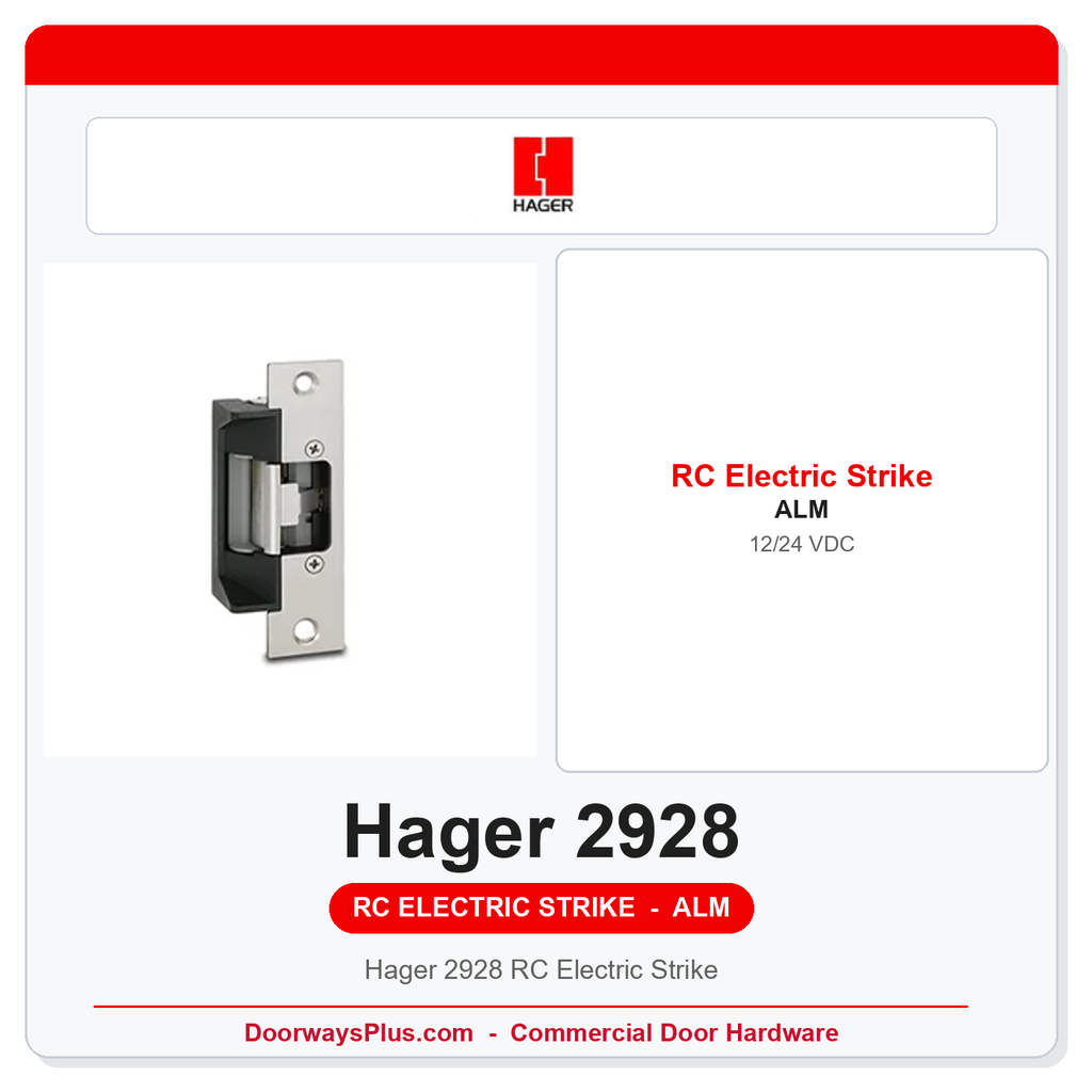 Hager 2928 RC Electric Strike | Fail Safe/Secure, 1/2"–3/4" Latch, 12/24V ALM