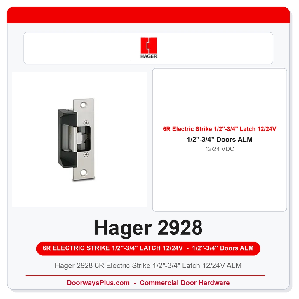 Hager 2928 6R Electric Strike 1/2"-3/4" Latch 12/24V ALM