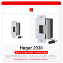 Hager 2930 MDB Electric Strike — Mortise Lock w/ Deadbolt, 12/24VDC, Grade 1, UL Fire Rated