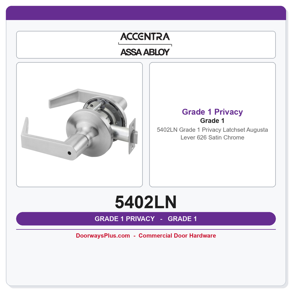 Accentra 5402LN Grade 1 Privacy Latchset | Augusta Lever | 626 Satin Chrome