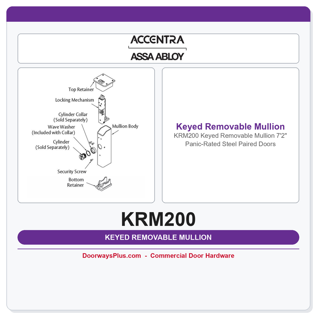 Accentra KRM200 Keyed Removable Mullion 7'2" Panic-Rated Steel Paired Doors