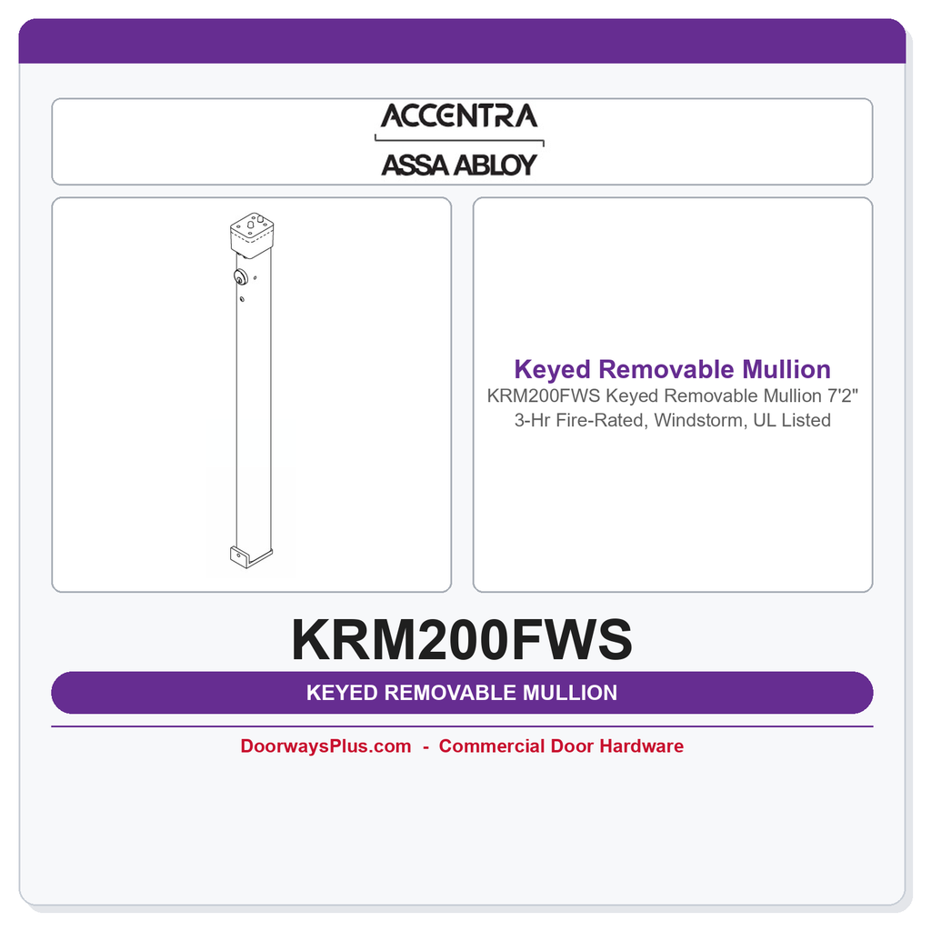 Accentra KRM200FWS Keyed Removable Mullion 7'2" — 3-Hr Fire-Rated, Windstorm, UL Listed