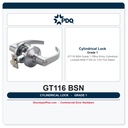 PDQ GT116 BSN Grade 1 Office Entry Cylindrical Lockset | ANSI F109 | UL 3-Hr Fire Rated