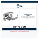 PDQ GT176 BSN Grade 1 Privacy Cylindrical Lockset | ANSI F76 | Series 4000 | UL 3-Hour Fire Rated