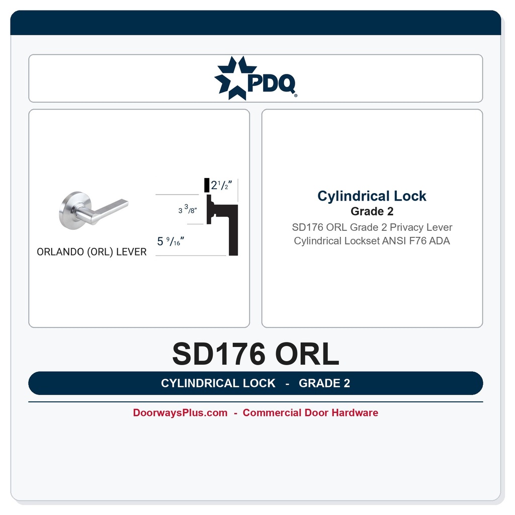 PDQ SD176 ORL Grade 2 Privacy Lever Cylindrical Lockset | ANSI F76 ADA