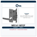 PDQ MR141 MFEF Grade 1 Mortise Lockset – Storeroom w/ Deadbolt, UL Fire Rated, US26D Satin Chrome