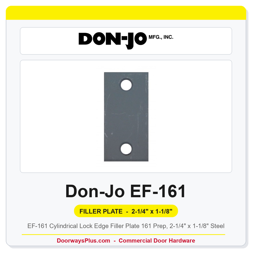 Don-Jo EF-161 Cylindrical Lock Edge Filler Plate – 161 Prep, 2-1/4" x 1-1/8" Steel