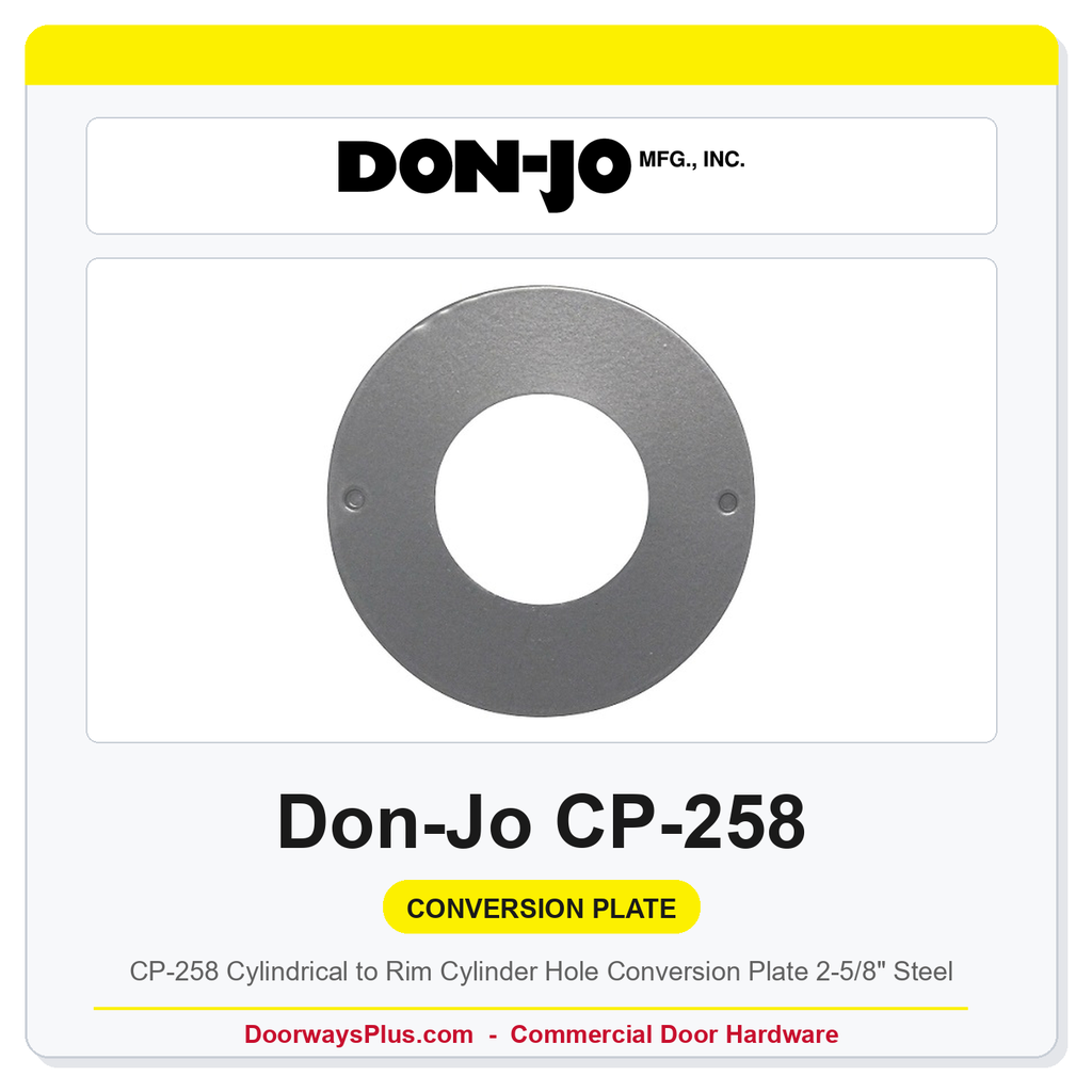 Don-Jo CP-258 Cylindrical to Rim Cylinder Hole Conversion Plate | 2-5/8" Steel