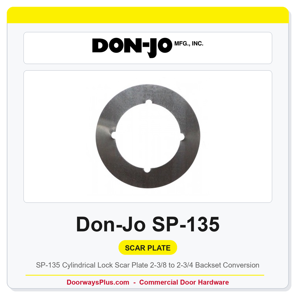 Don-Jo SP-135 Cylindrical Lock Scar Plate | 2-3/8 to 2-3/4 Backset Conversion
