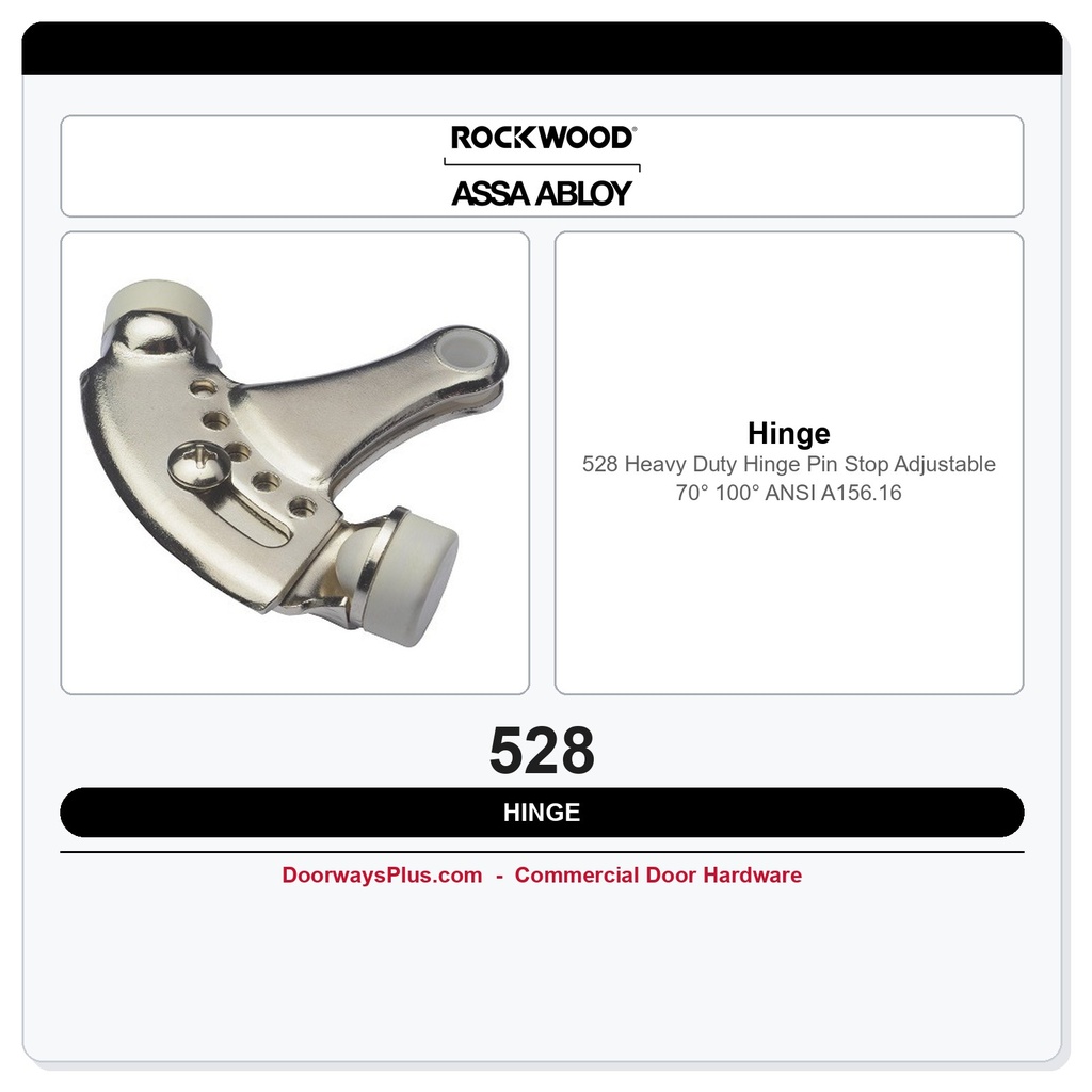 Rockwood 528 Heavy Duty Hinge Pin Stop | Adjustable 70°–100° | ANSI A156.16