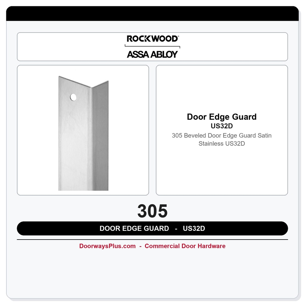 Rockwood 305 Beveled Door Edge Guard – Satin Stainless US32D