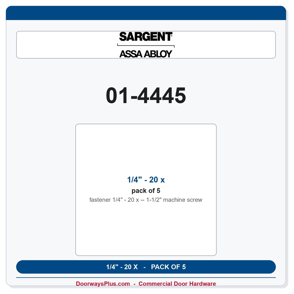Sargent 01-4445 1/4" - 20 x 1-1/2" machine screw - Pack of 5