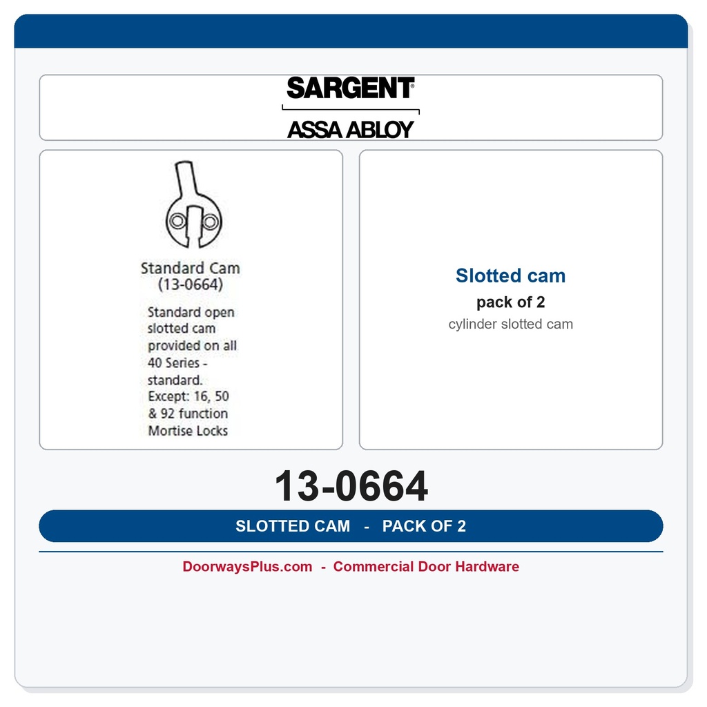Sargent 13-0664 Slotted cam - Pack of 2