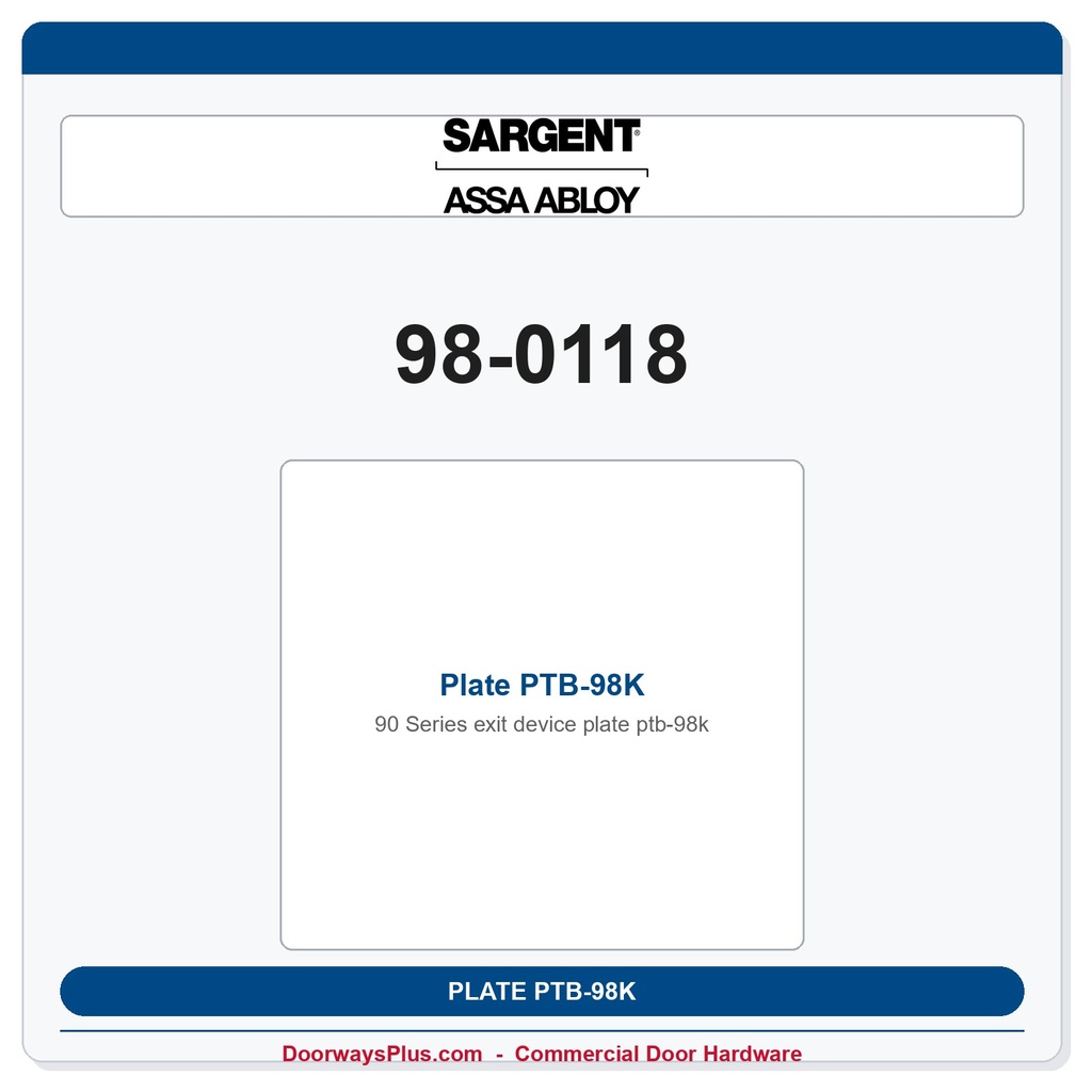 Sargent 98-0118 Plate PTB-98K