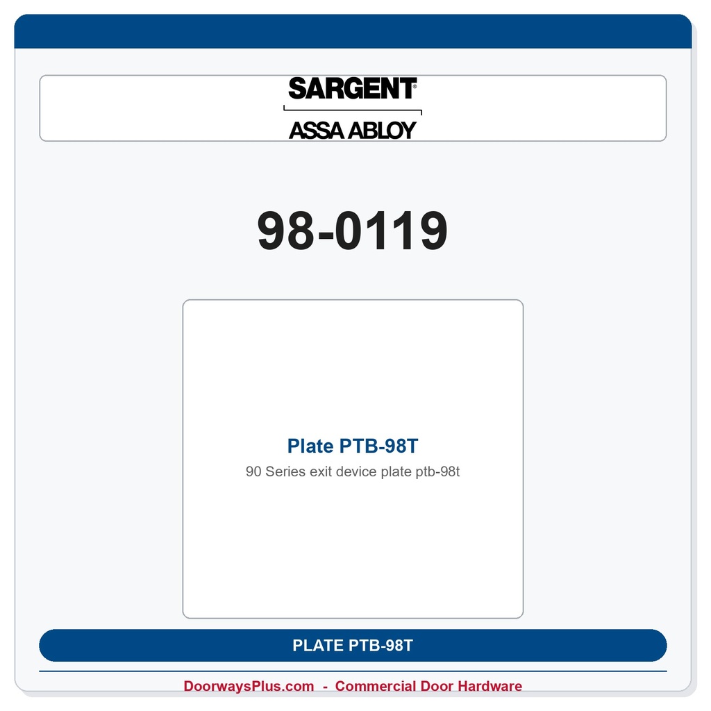 Sargent 98-0119 Plate PTB-98T