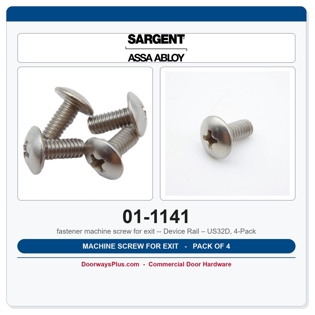 Sargent 01-1141 Machine Screw for Exit Device Rail – US32D, 4-Pack