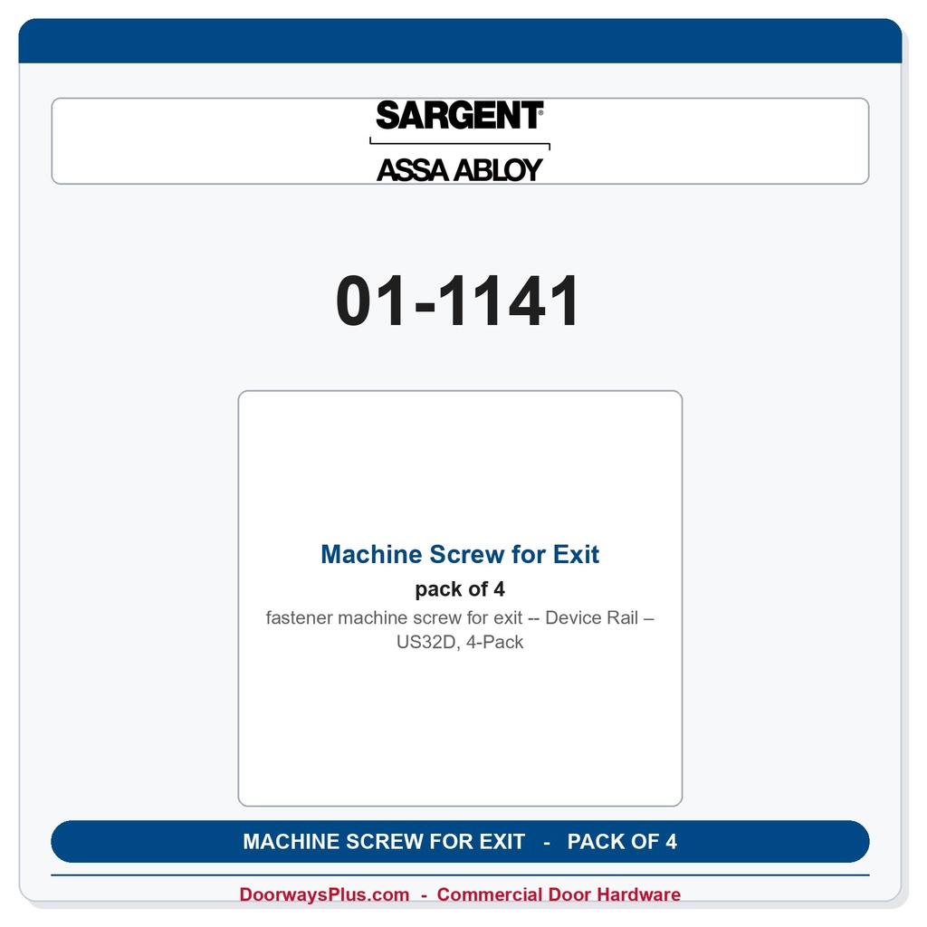 Sargent 01-1141 Machine Screw for Exit Device Rail – US32D, 4-Pack