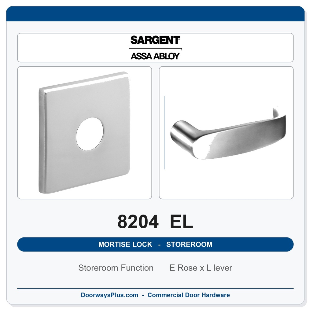 Sargent 8204 EL Trim Storeroom or Closet Mortise Lockset | LA Keyway, Grade 1 Commercial