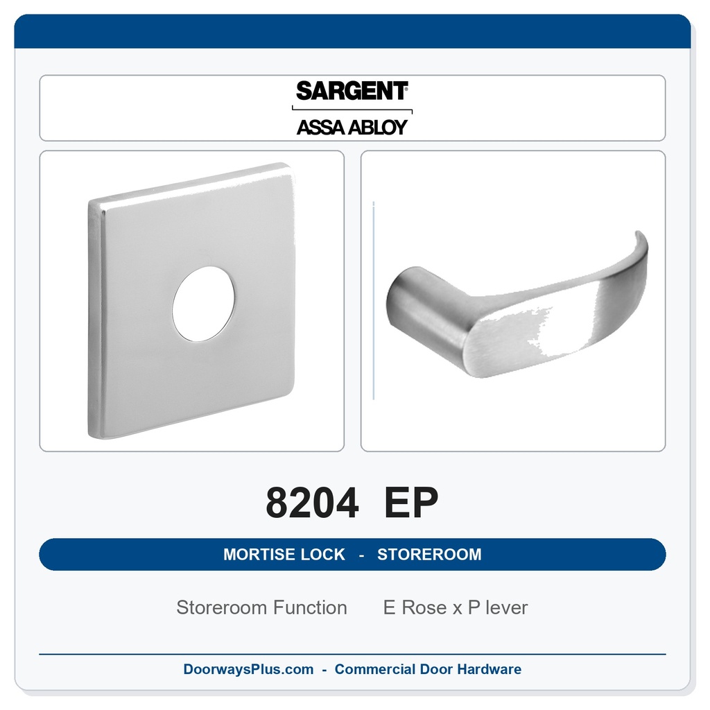 Sargent 8204 EP Trim Storeroom or Closet Mortise Lockset | LA Keyway, Grade 1 Commercial