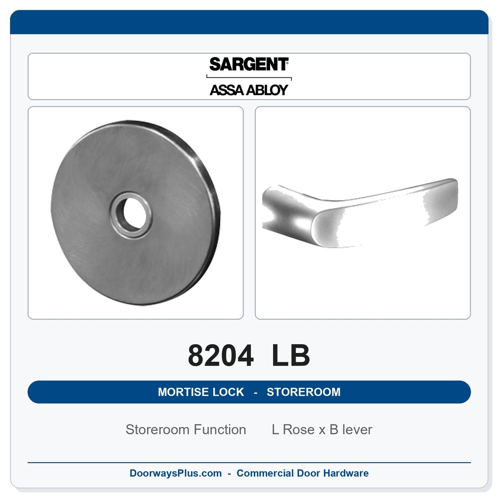 Sargent 8204 LB Trim Storeroom or Closet Mortise Lockset | LA Keyway, Grade 1 Commercial