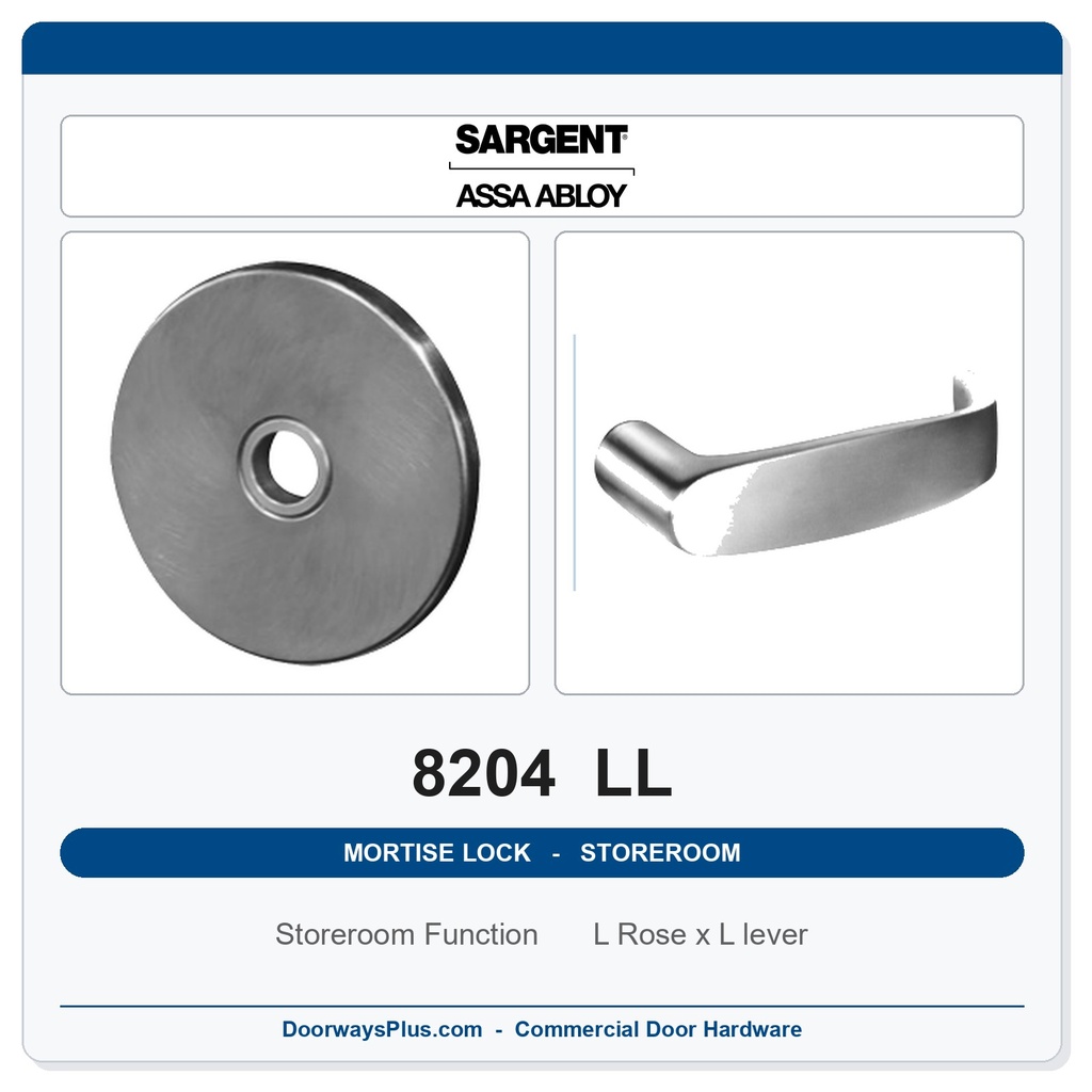 Sargent 8204 LL Trim Storeroom or Closet Mortise Lockset | LA Keyway, Grade 1 Commercial