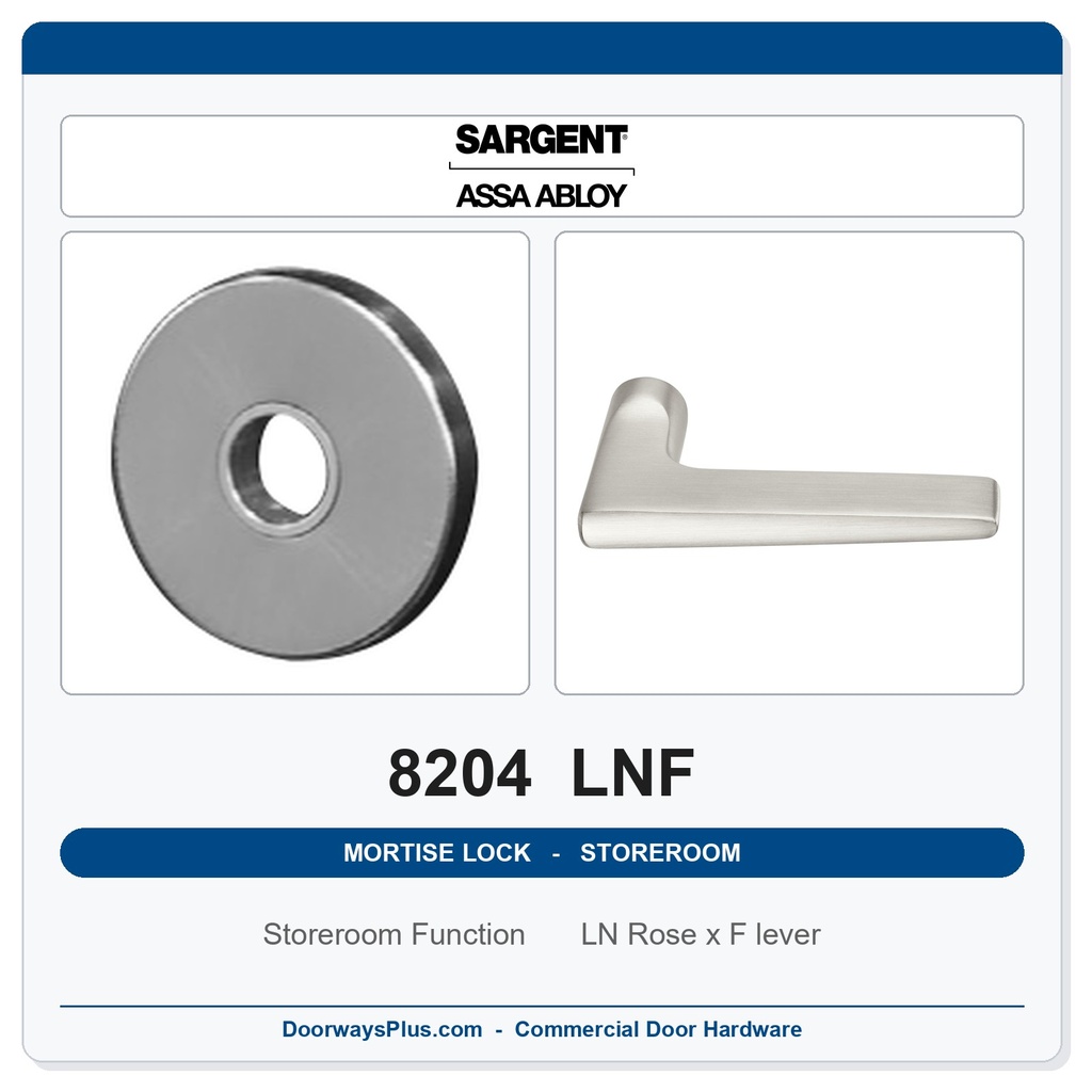 Sargent 8204 LNF Trim Storeroom or Closet Mortise Lockset | LA Keyway, Grade 1 Commercial