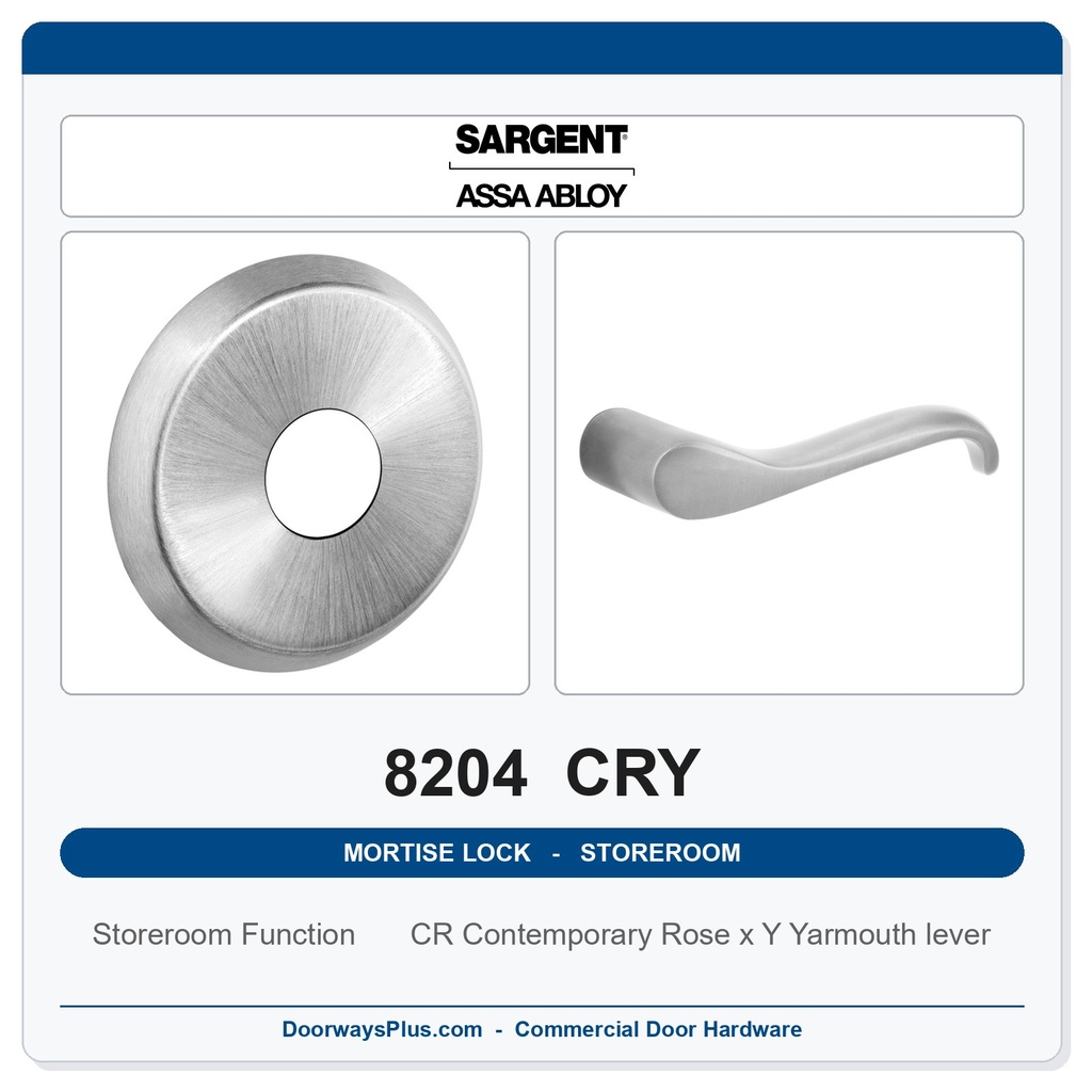 Sargent 8204 CRY Trim Storeroom or Closet Mortise Lockset | LA Keyway, Grade 1 Commercial