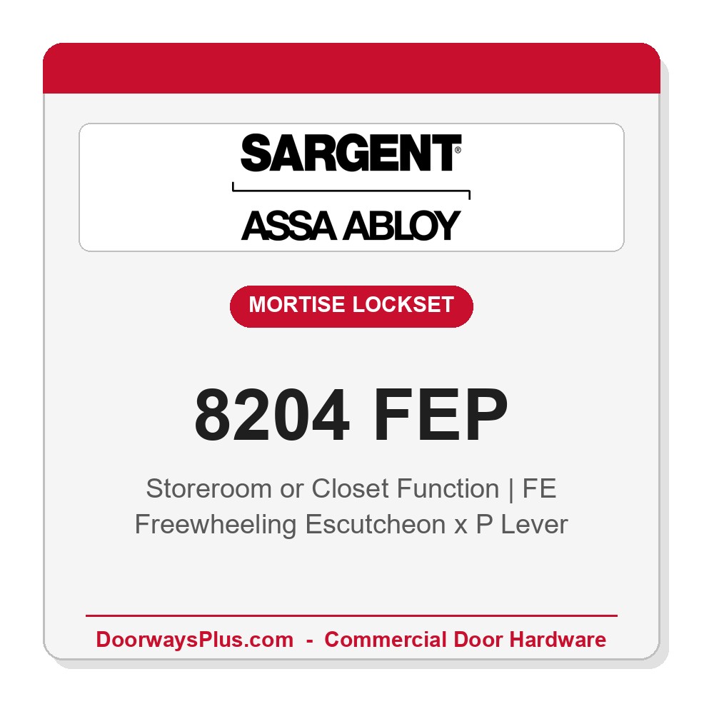 Sargent 8204 FEP Trim Storeroom or Closet Mortise Lockset | LA Keyway, Grade 1 Commercial