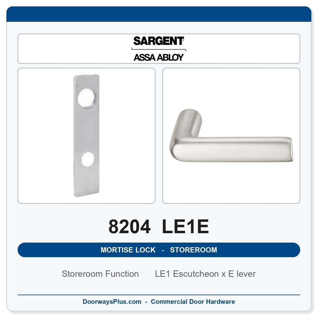Sargent 8204 LE1E Trim Storeroom or Closet Mortise Lockset | LA Keyway, Grade 1 Commercial