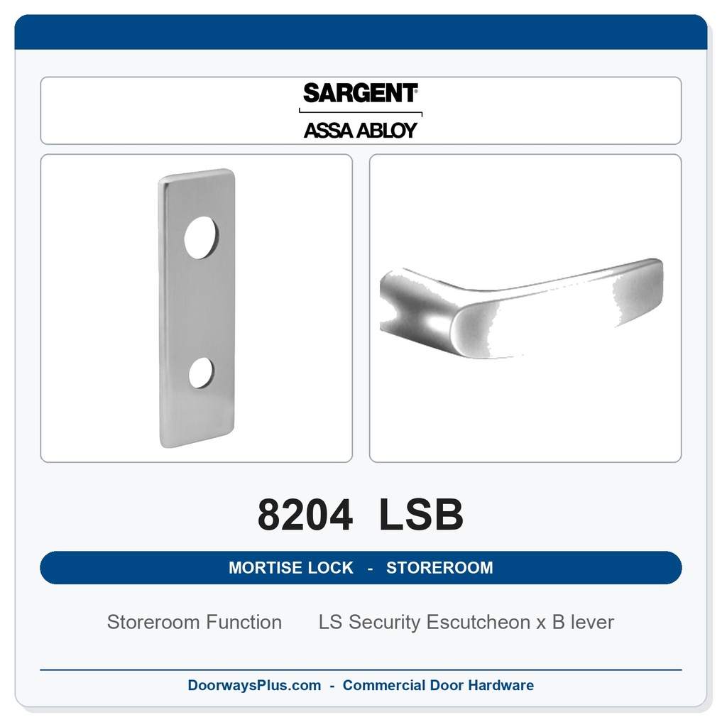 Sargent 8204 LSB Trim Storeroom or Closet Mortise Lockset | LA Keyway, Grade 1 Commercial