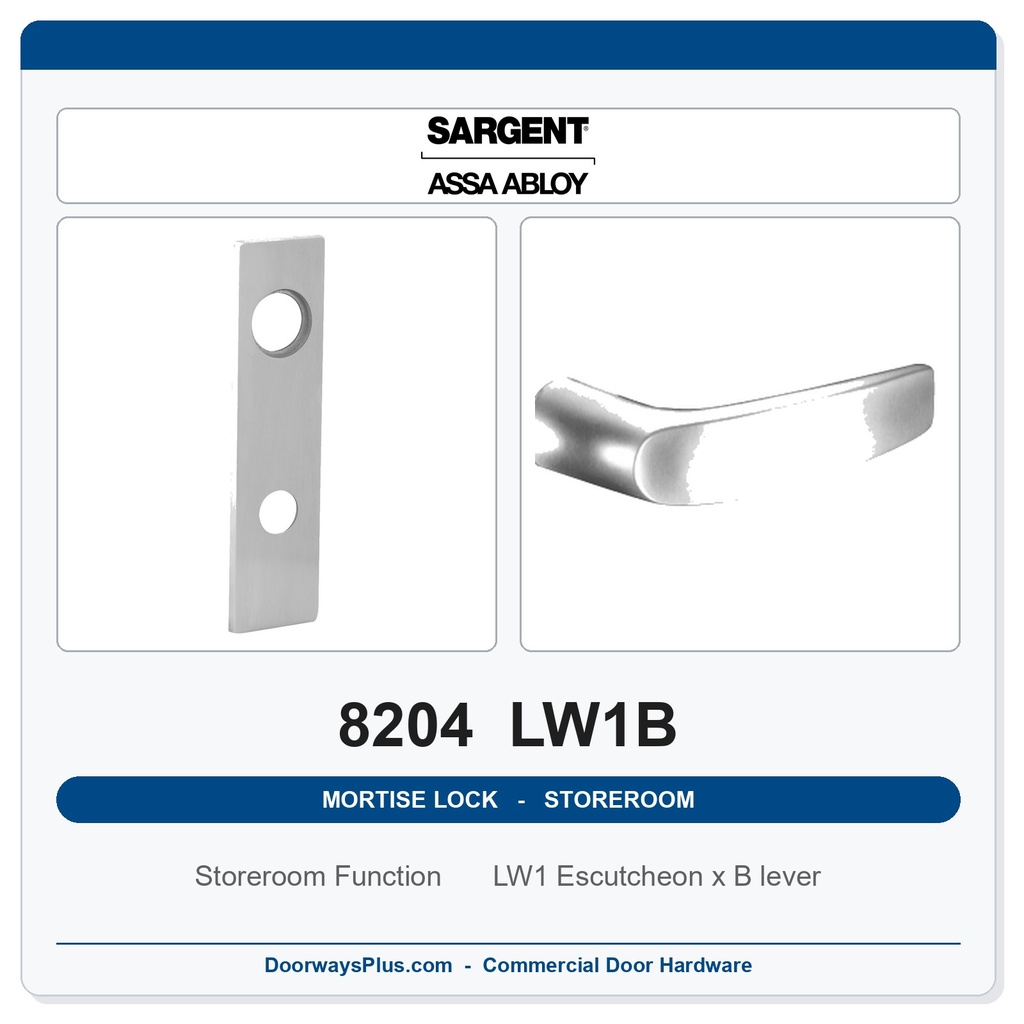 Sargent 8204 LW1B Trim Storeroom or Closet Mortise Lockset | LA Keyway, Grade 1 Commercial
