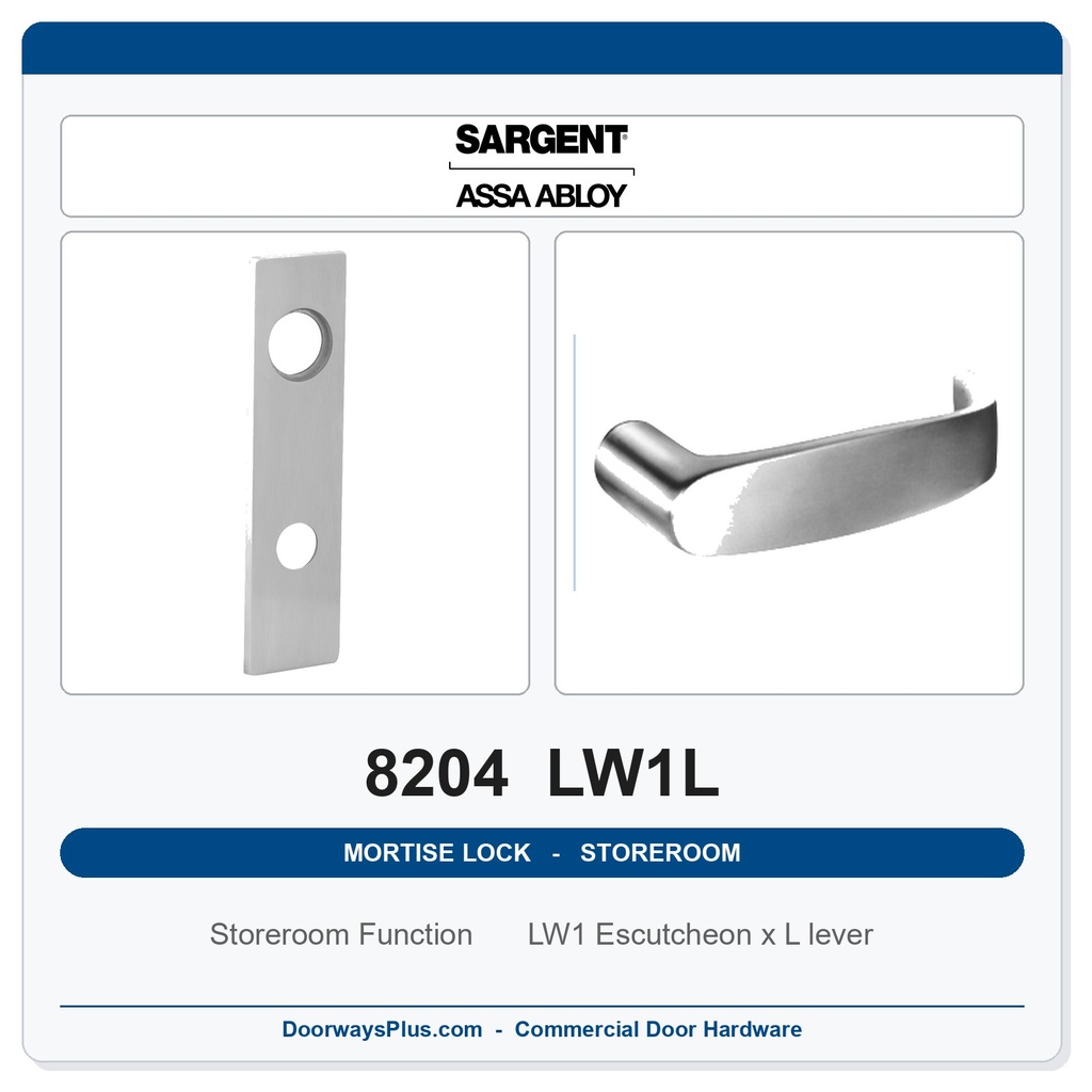 Sargent 8204 LW1L Trim Storeroom or Closet Mortise Lockset | LA Keyway, Grade 1 Commercial
