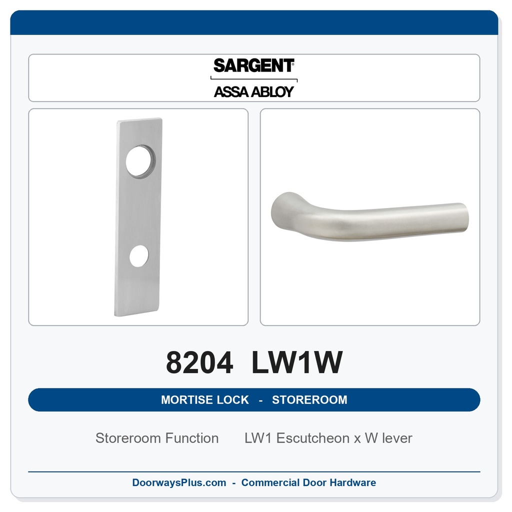 Sargent 8204 LW1W Trim Storeroom or Closet Mortise Lockset | LA Keyway, Grade 1 Commercial