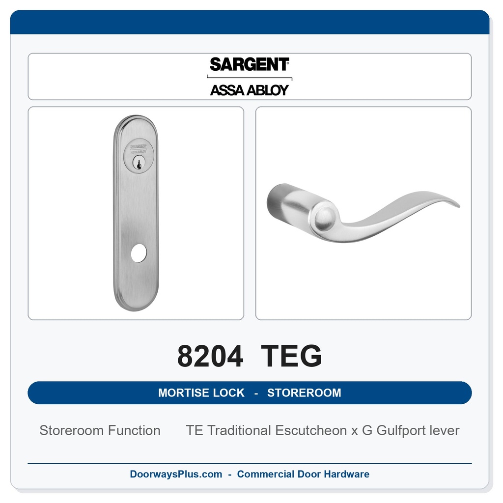 Sargent 8204 TEG Trim Storeroom or Closet Mortise Lockset | LA Keyway, Grade 1 Commercial