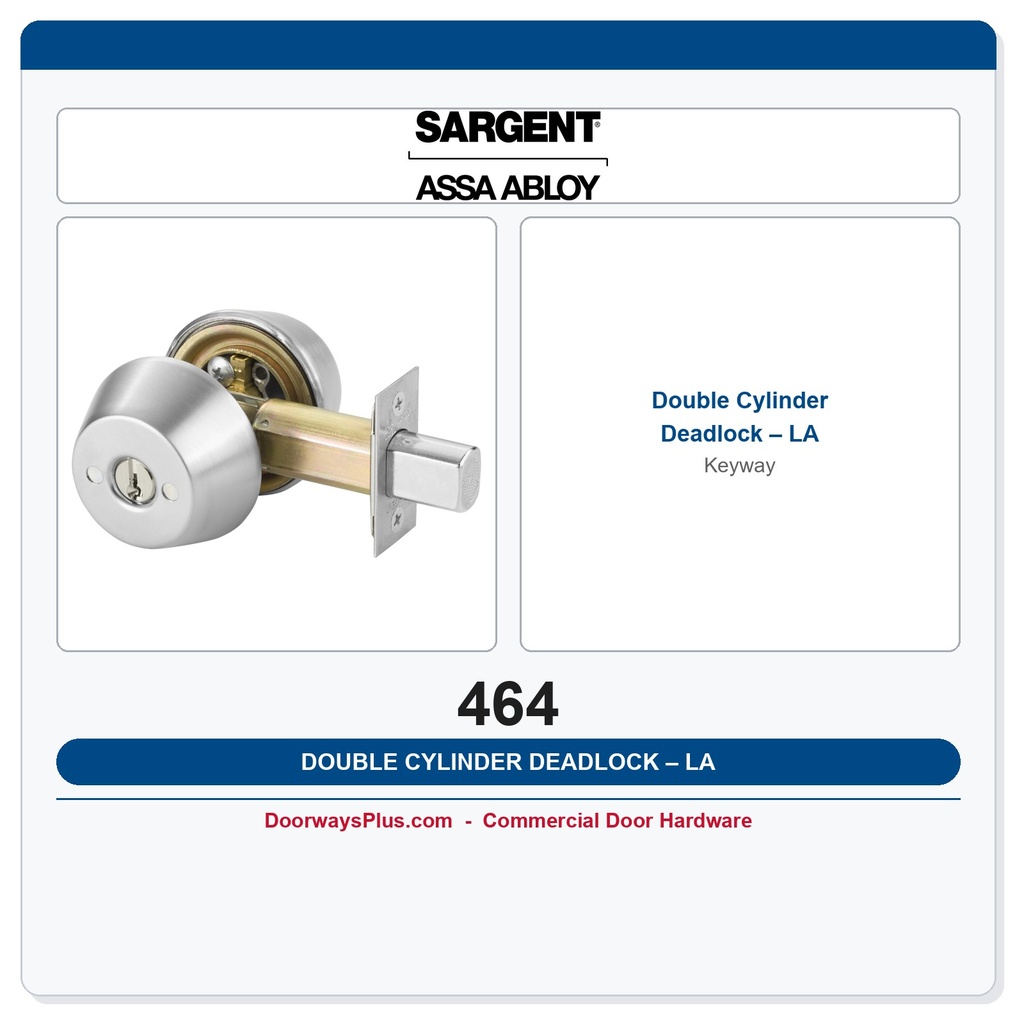 Sargent 464 Double Cylinder Deadlock – LA Keyway | No Thumbturn