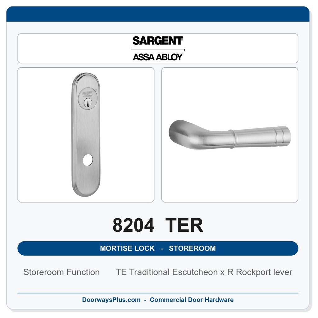 Sargent 8204 TER Trim Storeroom or Closet Mortise Lockset | LA Keyway, Grade 1 Commercial