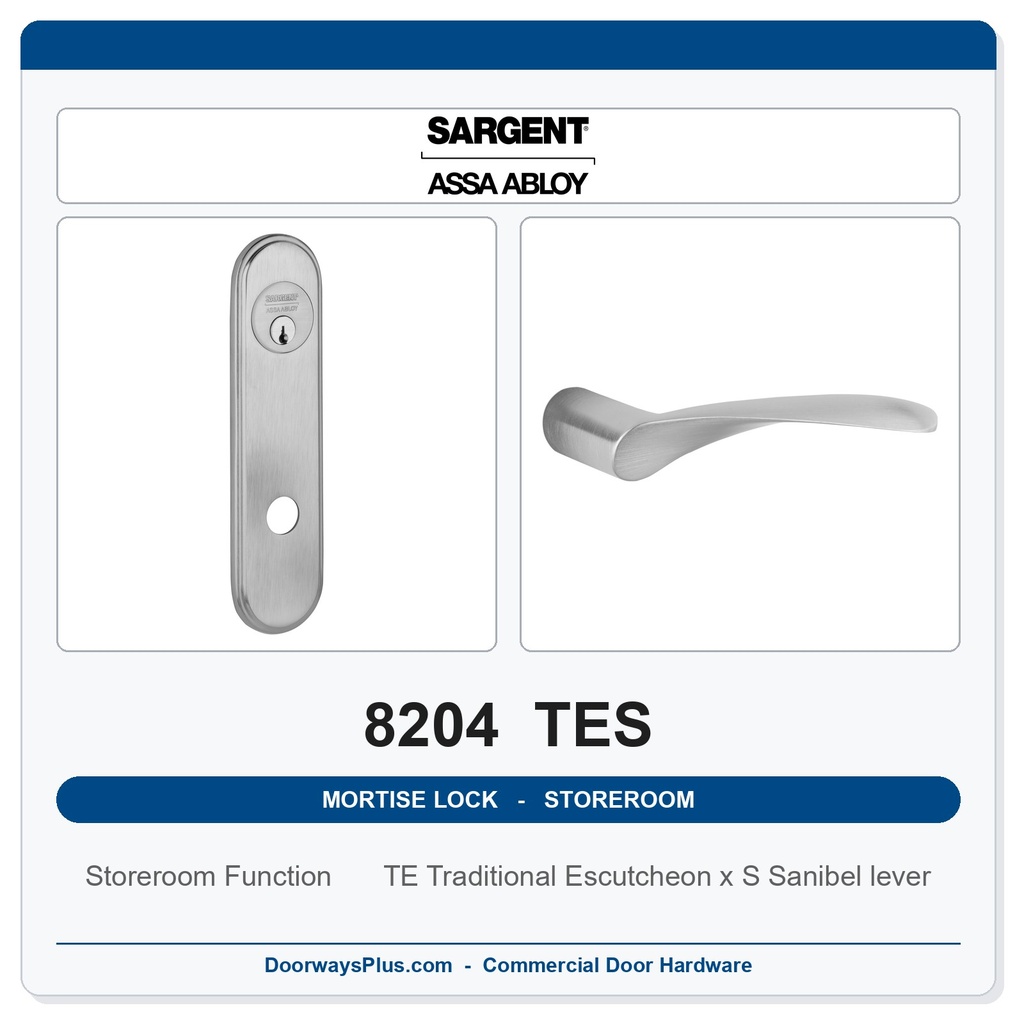 Sargent 8204 TES Trim Storeroom or Closet Mortise Lockset | LA Keyway, Grade 1 Commercial