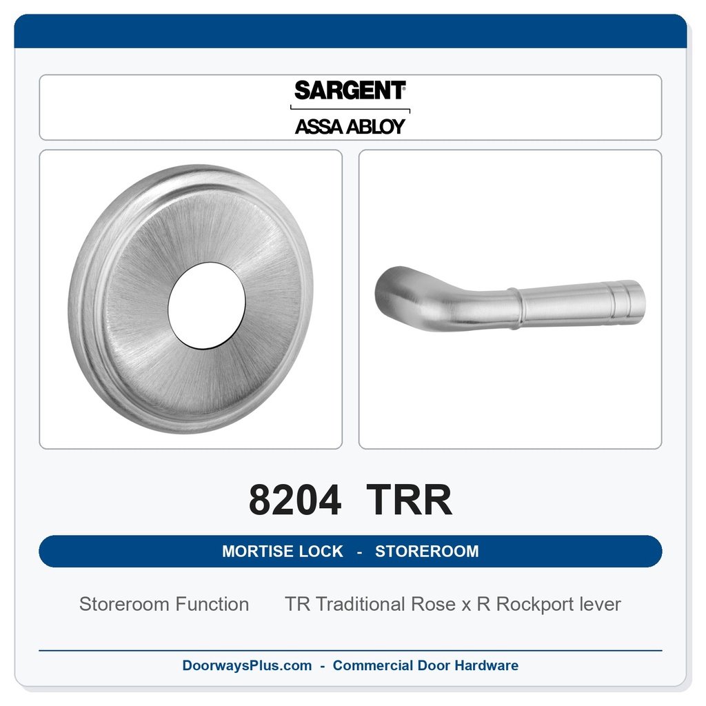Sargent 8204 TRR Trim Storeroom or Closet Mortise Lockset | LA Keyway, Grade 1 Commercial