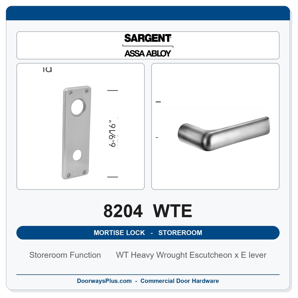 Sargent 8204 WTE Trim Storeroom or Closet Mortise Lockset | LA Keyway, Grade 1 Commercial