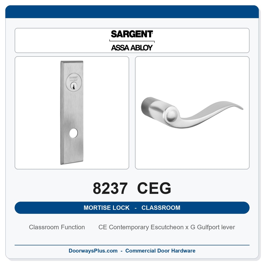 Sargent 8237 CEG Trim Classroom Mortise Lockset | LA Keyway, Grade 1 Commercial