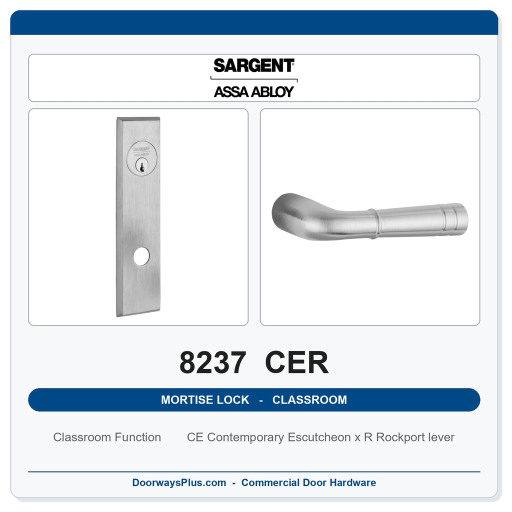 Sargent 8237 CER Trim Classroom Mortise Lockset | LA Keyway, Grade 1 Commercial