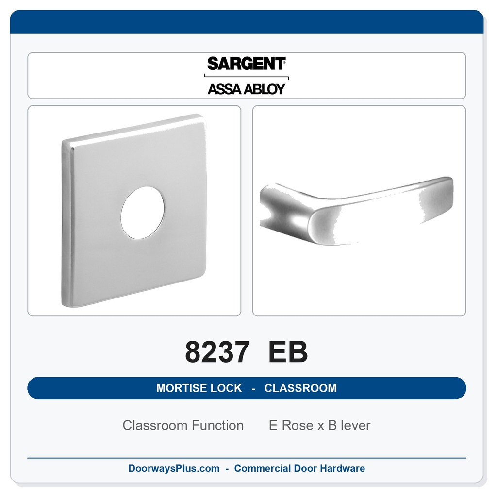 Sargent 8237 EB Trim Classroom Mortise Lockset | LA Keyway, Grade 1 Commercial