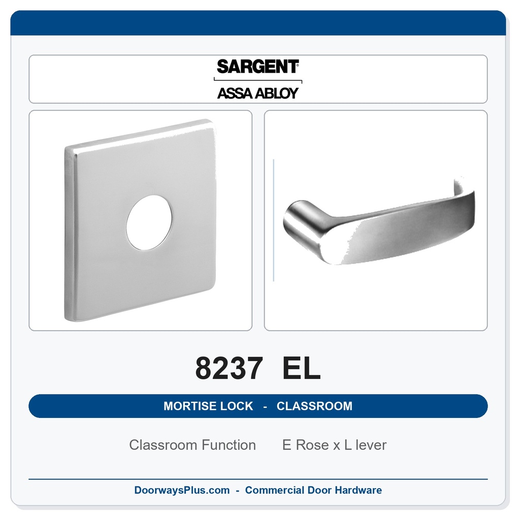 Sargent 8237 EL Trim Classroom Mortise Lockset | LA Keyway, Grade 1 Commercial