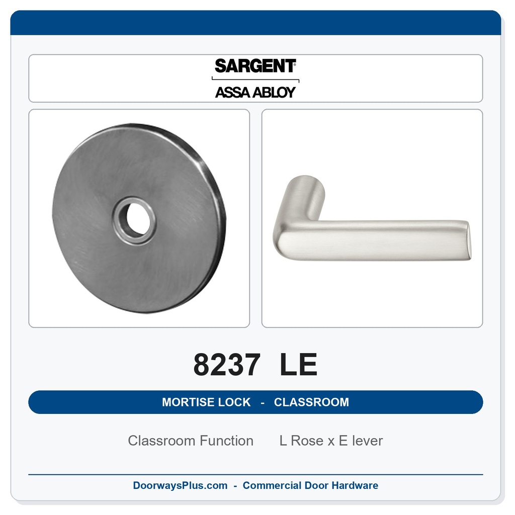 Sargent 8237 LE Trim Classroom Mortise Lockset | LA Keyway, Grade 1 Commercial