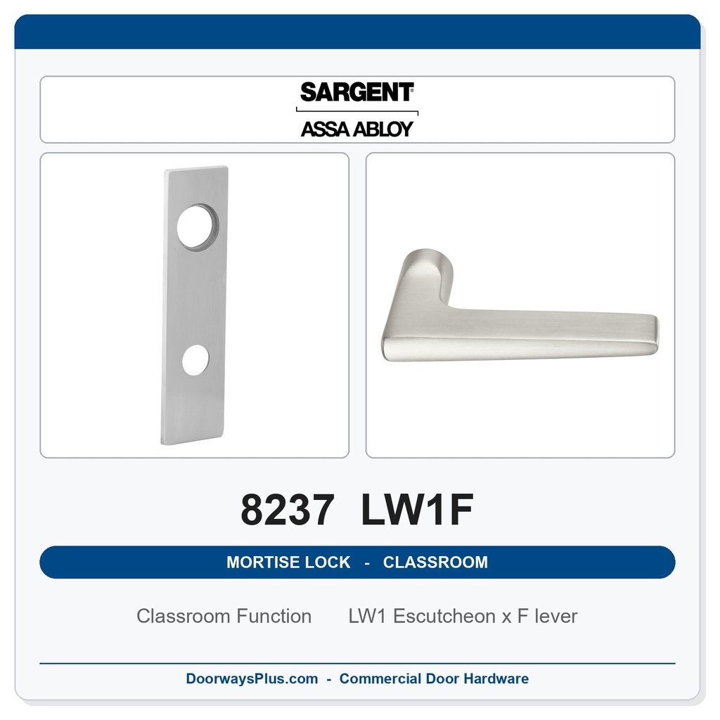 Sargent 8237 LW1F Trim Classroom Mortise Lockset | LA Keyway, Grade 1 Commercial